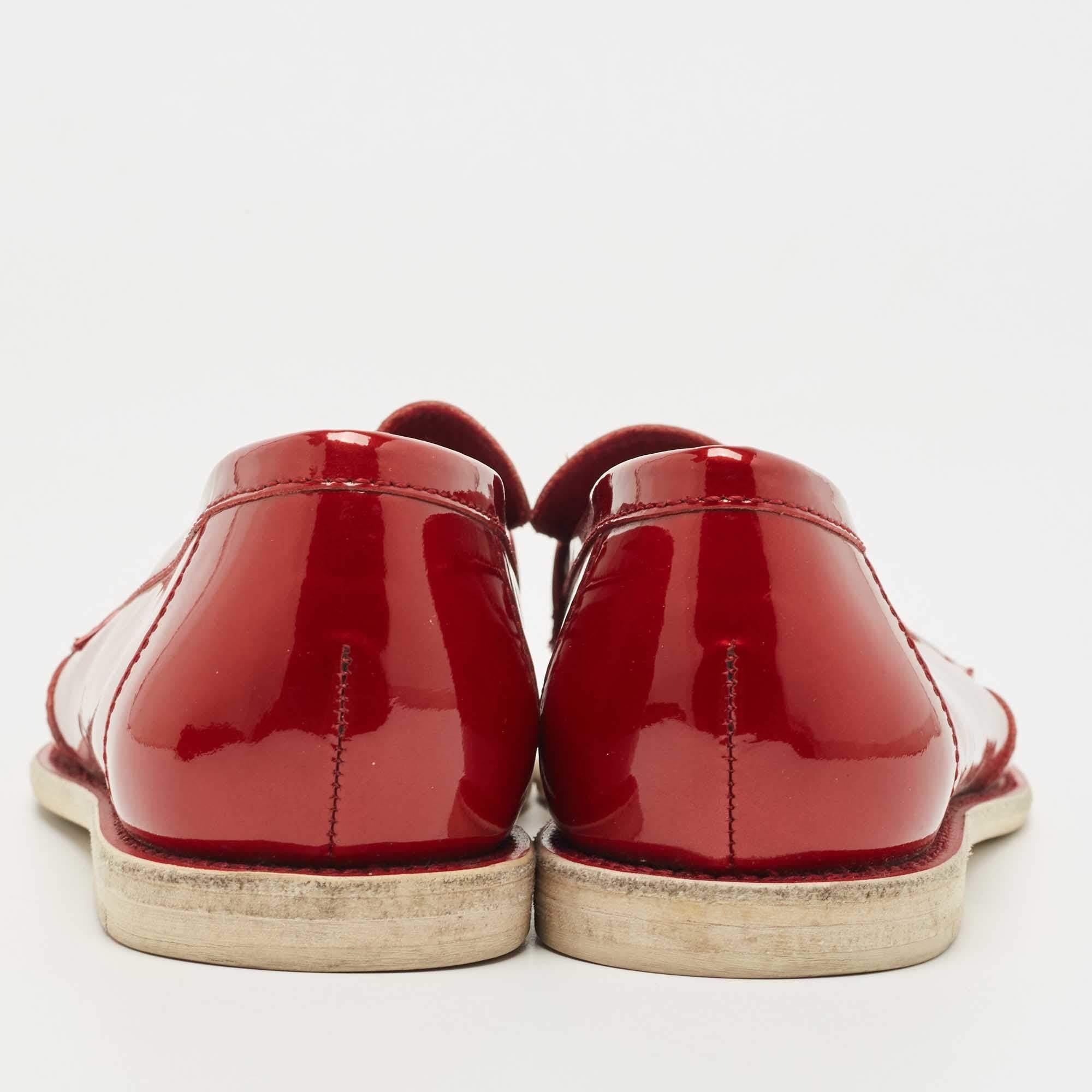 Chanel Red Patent Leather CC Loafers Size 37.5 1