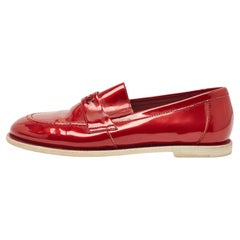 Chanel Red Patent Leather CC Loafers Size 37.5