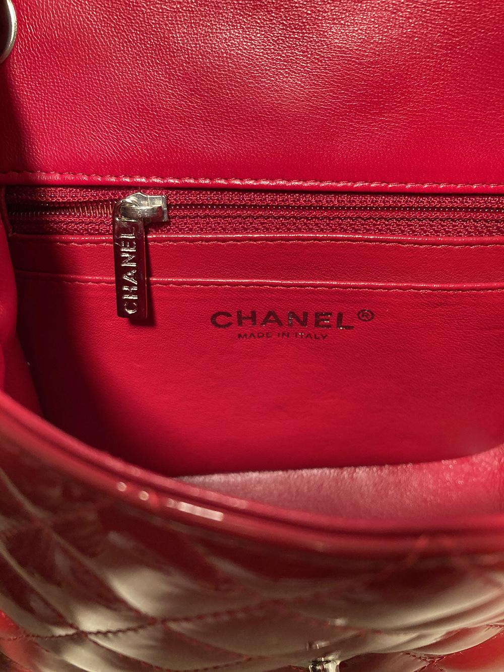 Chanel Red Patent Leather Mini Classic Flap 8