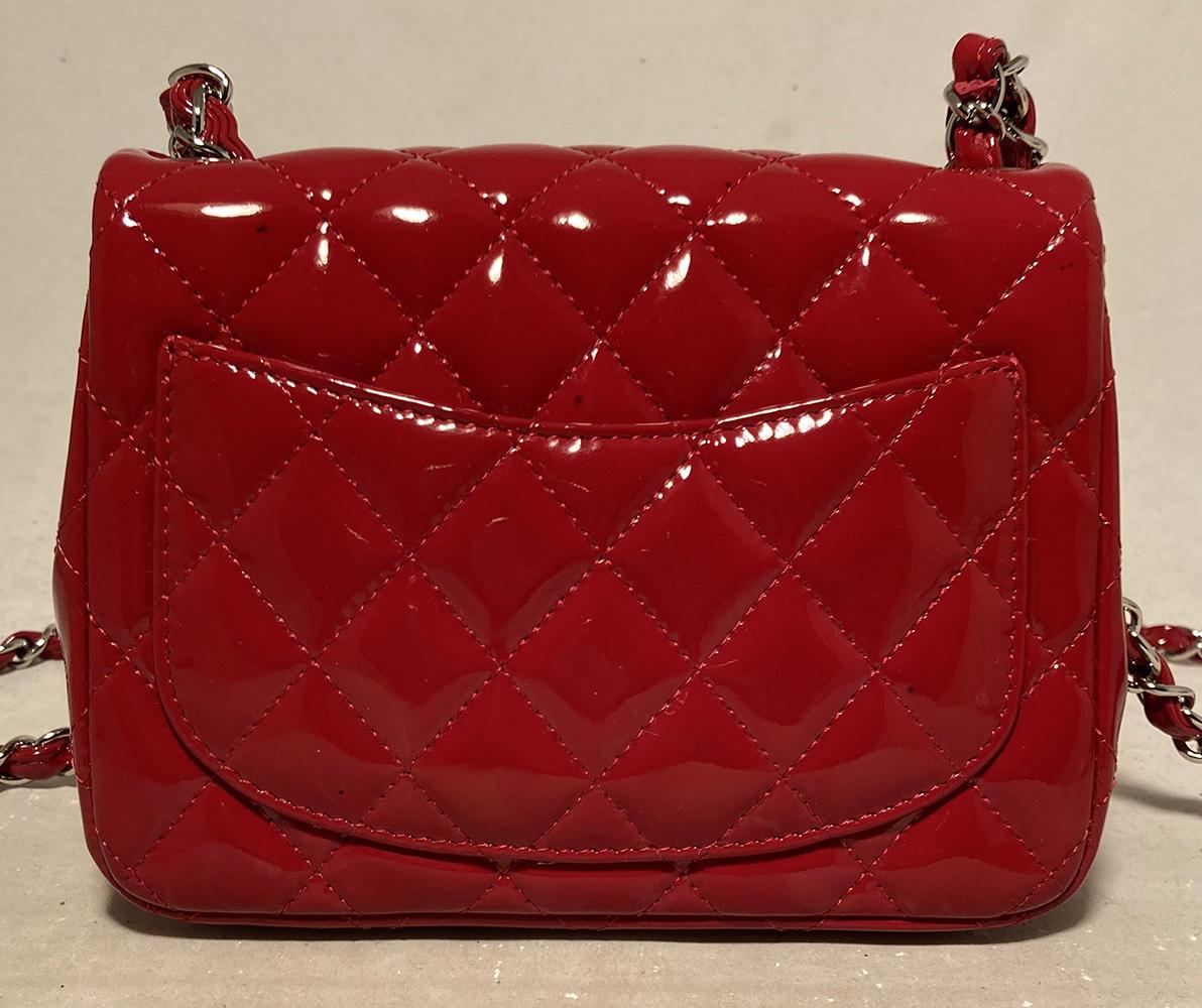 Chanel Red Patent Leather Mini Classic Flap In Good Condition In Philadelphia, PA
