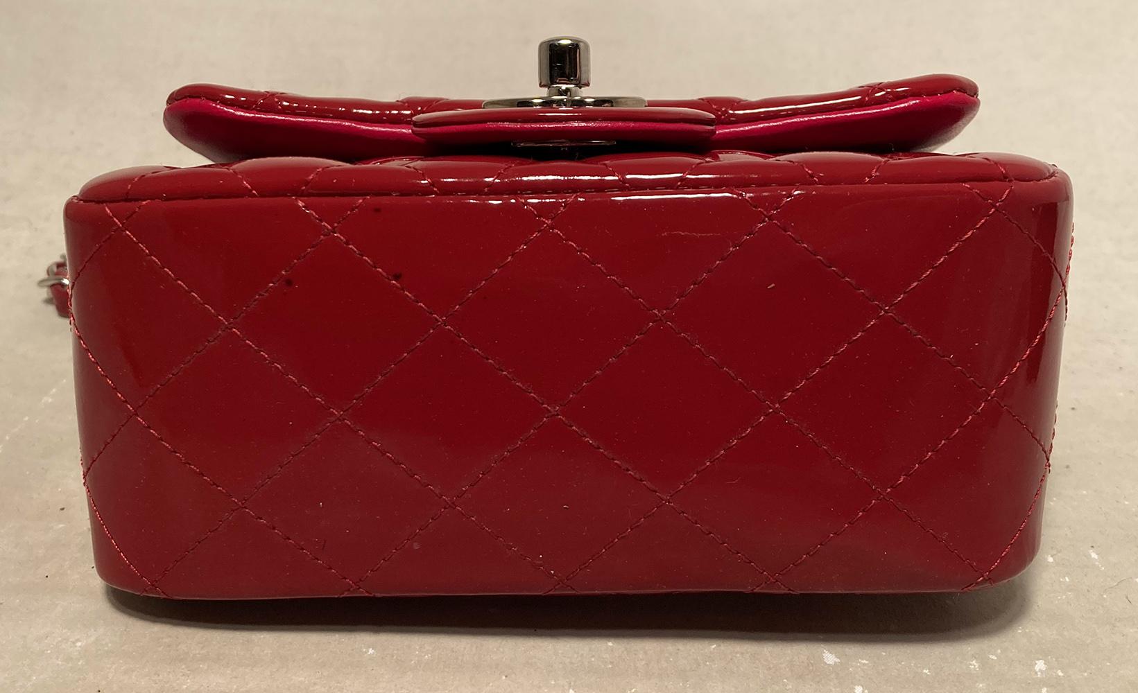 Women's Chanel Red Patent Leather Mini Classic Flap