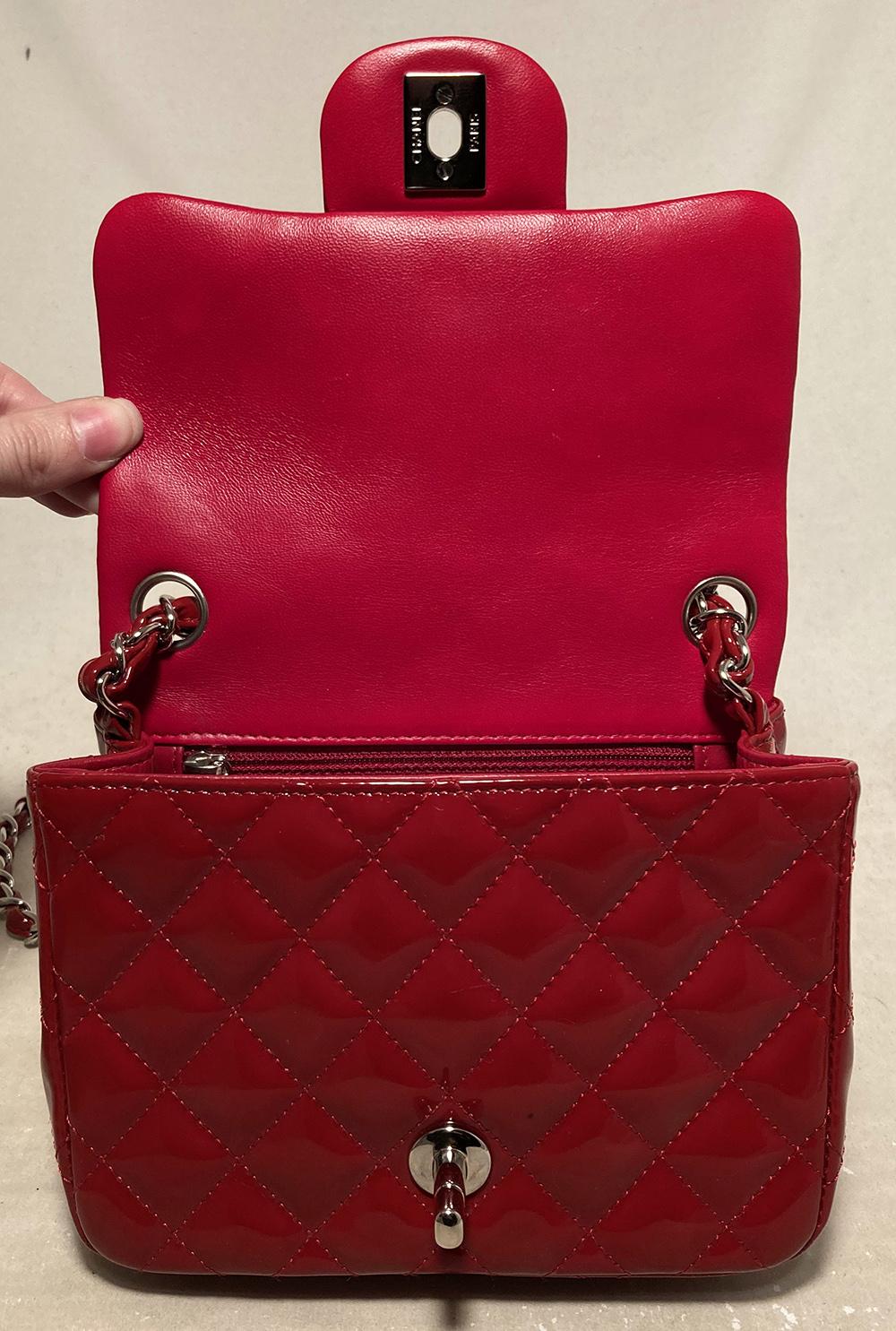 Chanel Red Patent Leather Mini Classic Flap 5