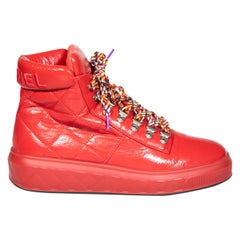 Chanel Red Patent Leather Padded Trainers Size IT 38.5