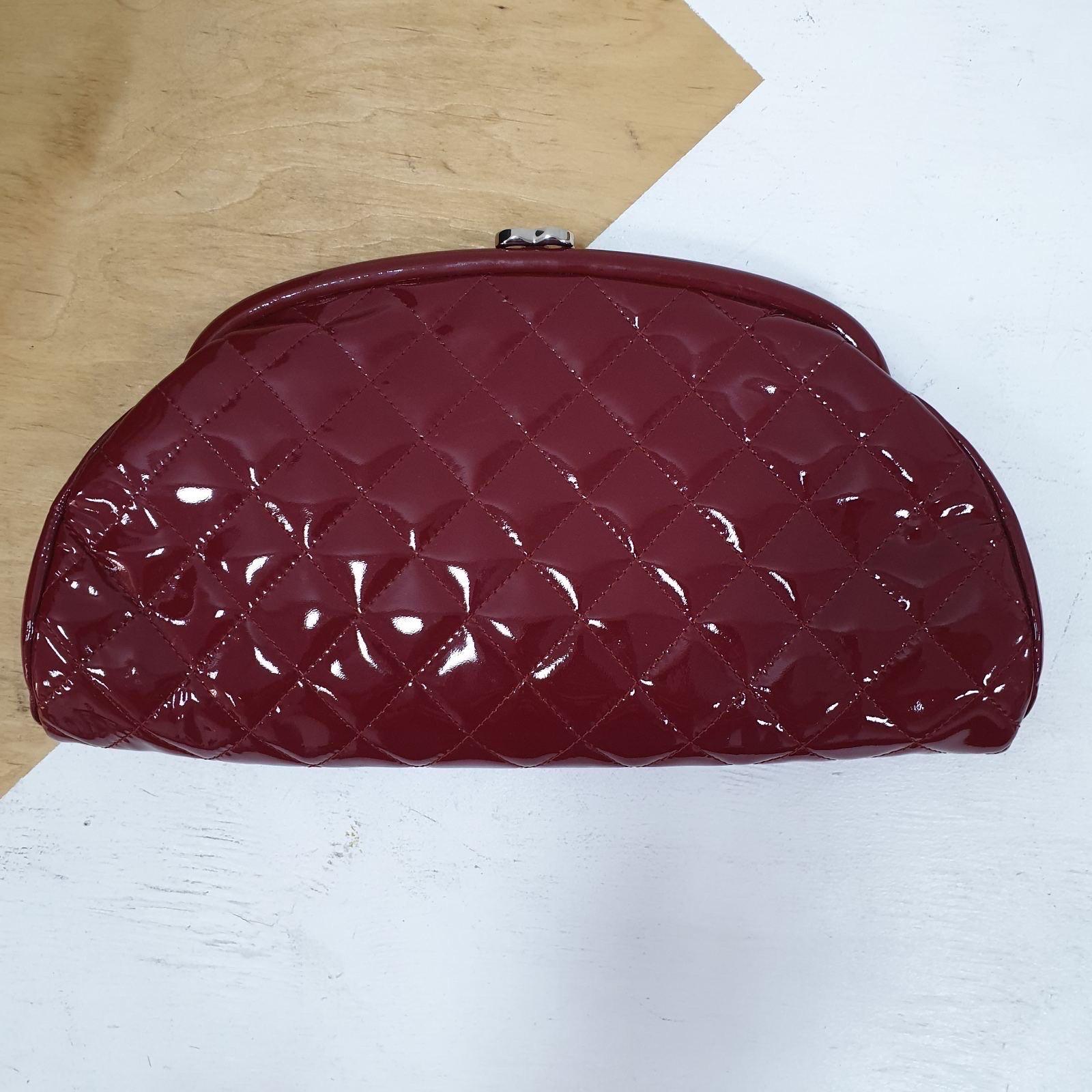 CHANEL Red Patent Leather Quilted  CC Closure Purse Clutch  2