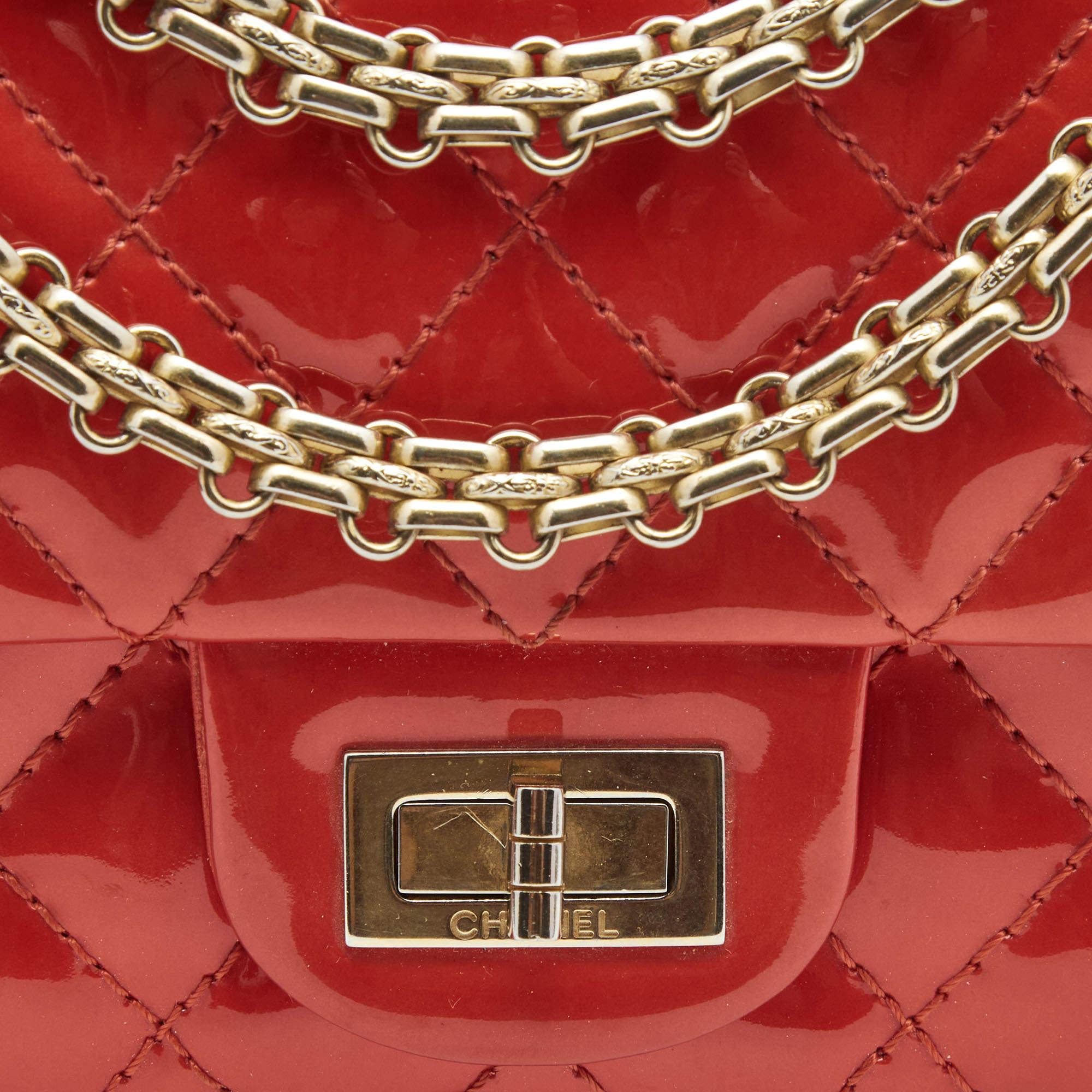 Chanel Red Patent Leather Reissue Double Compartment Flap Bag For Sale 5
