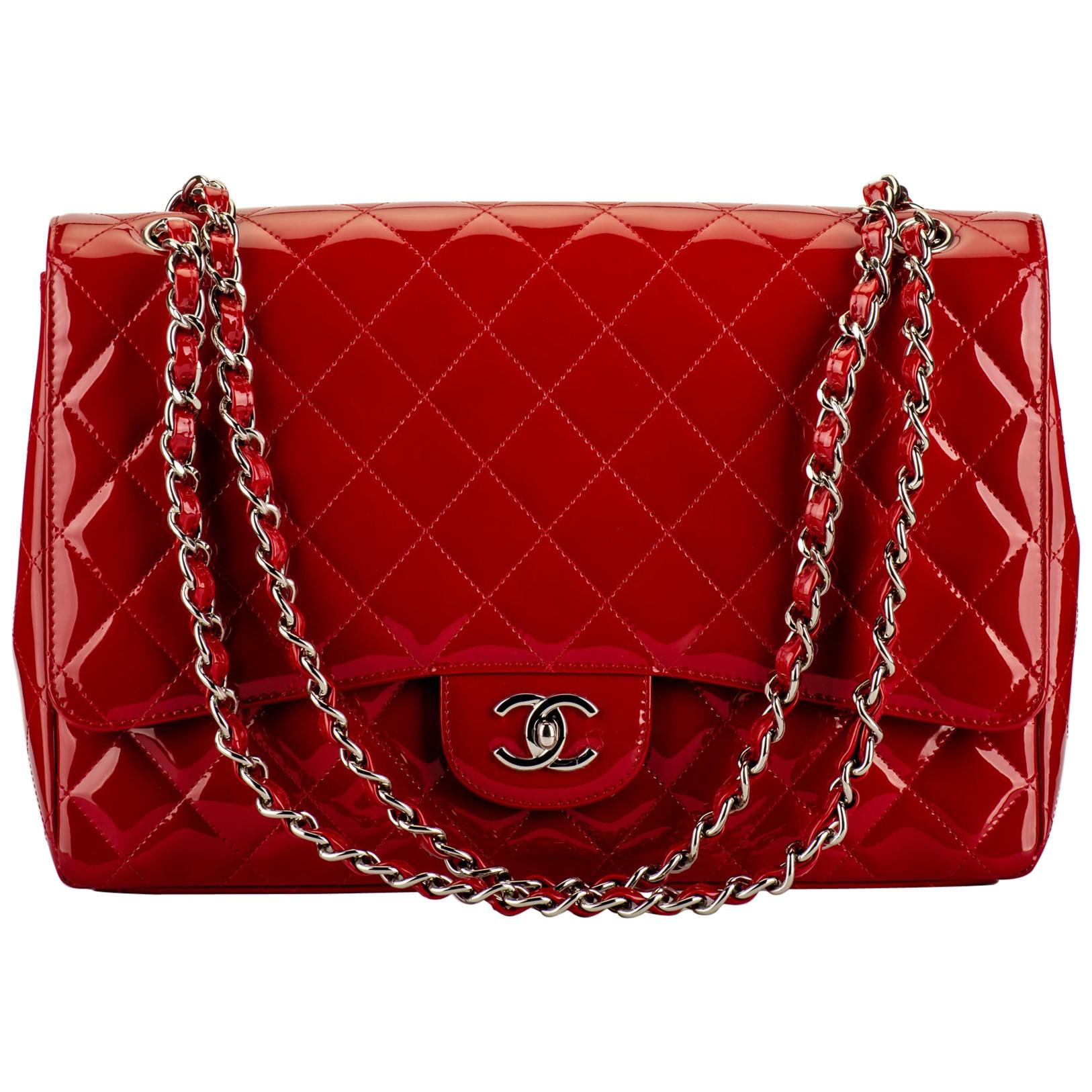 Chanel Red Patent Maxi Flap Bag Mint Condition