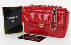 Chanel Red Patent Mini Classic Flap Silver Chain Bag 1ccs1228