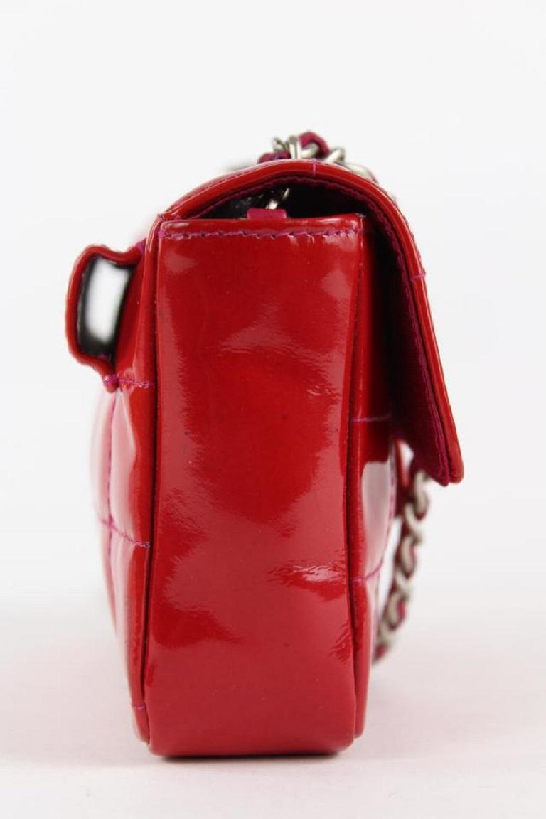 Chanel Red Patent Mini Classic Flap Silver Chain Bag 1ccs1228 2