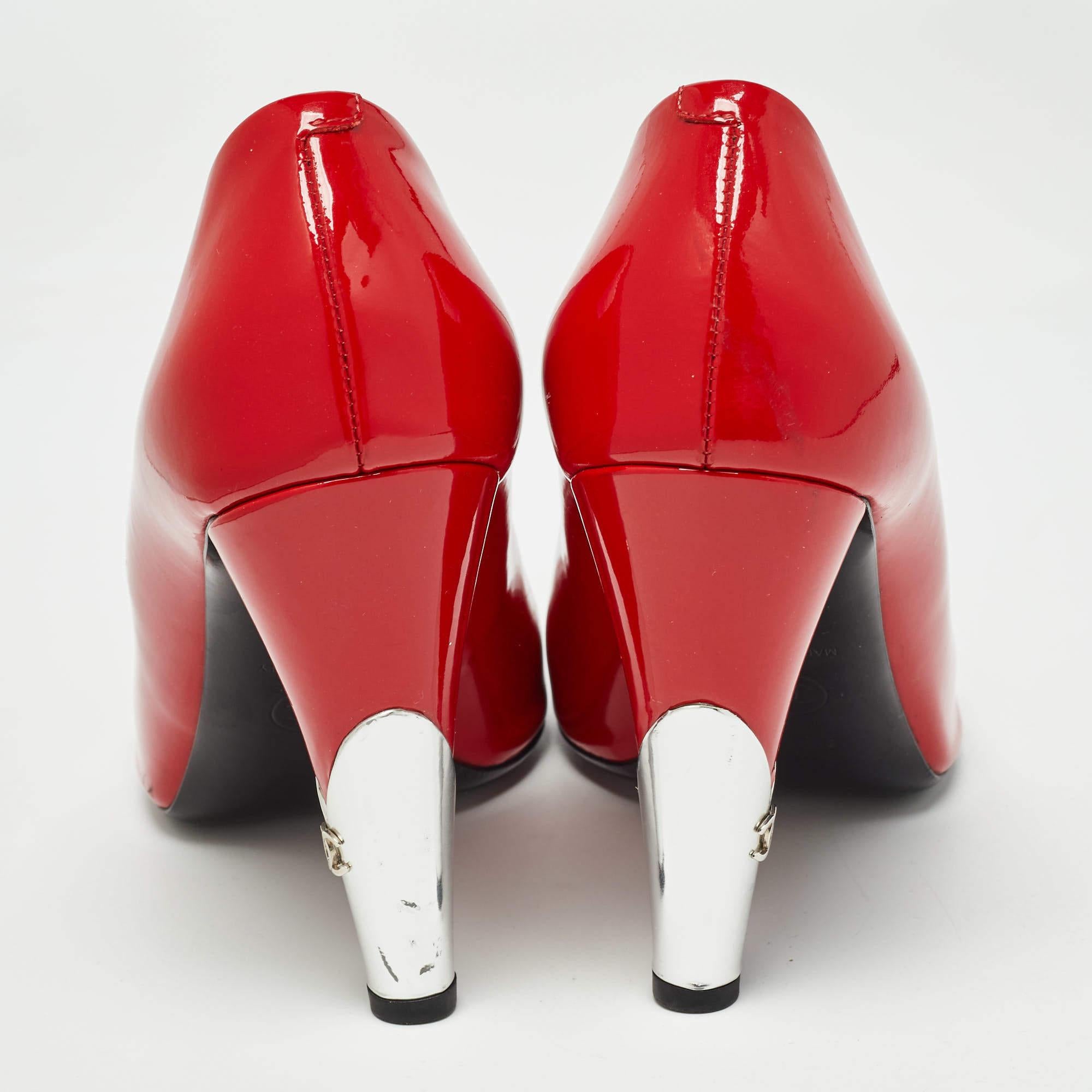 Chanel Red Patent Peep Toe Pumps Size40 1