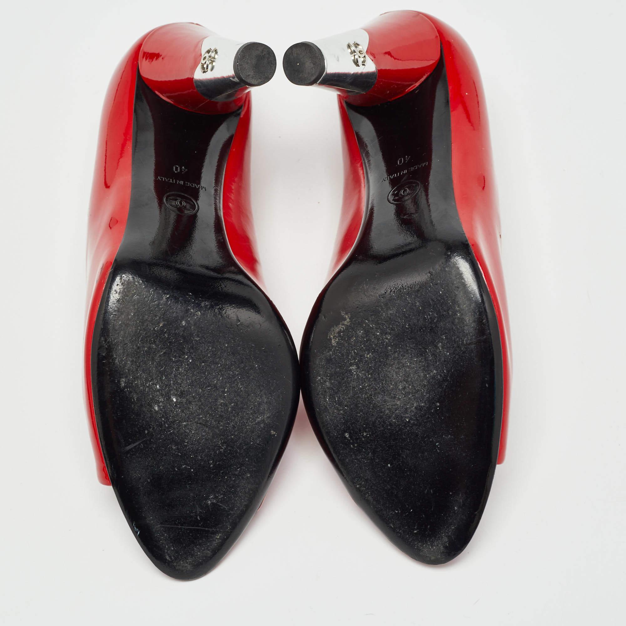 Chanel Red Patent Peep Toe Pumps Size40 2