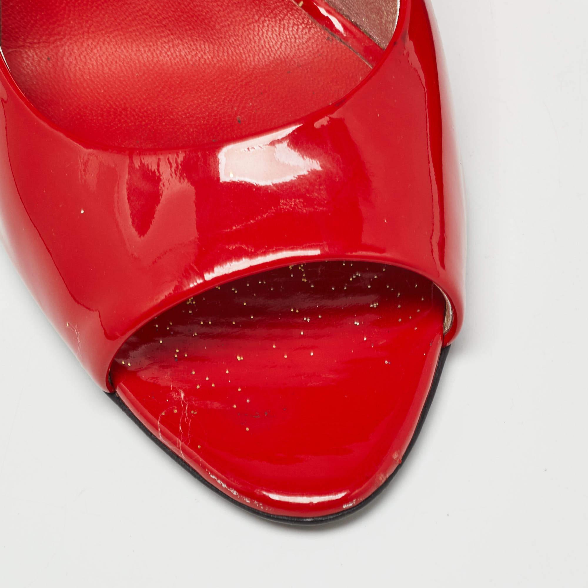 Chanel Red Patent Peep Toe Pumps Size40 3