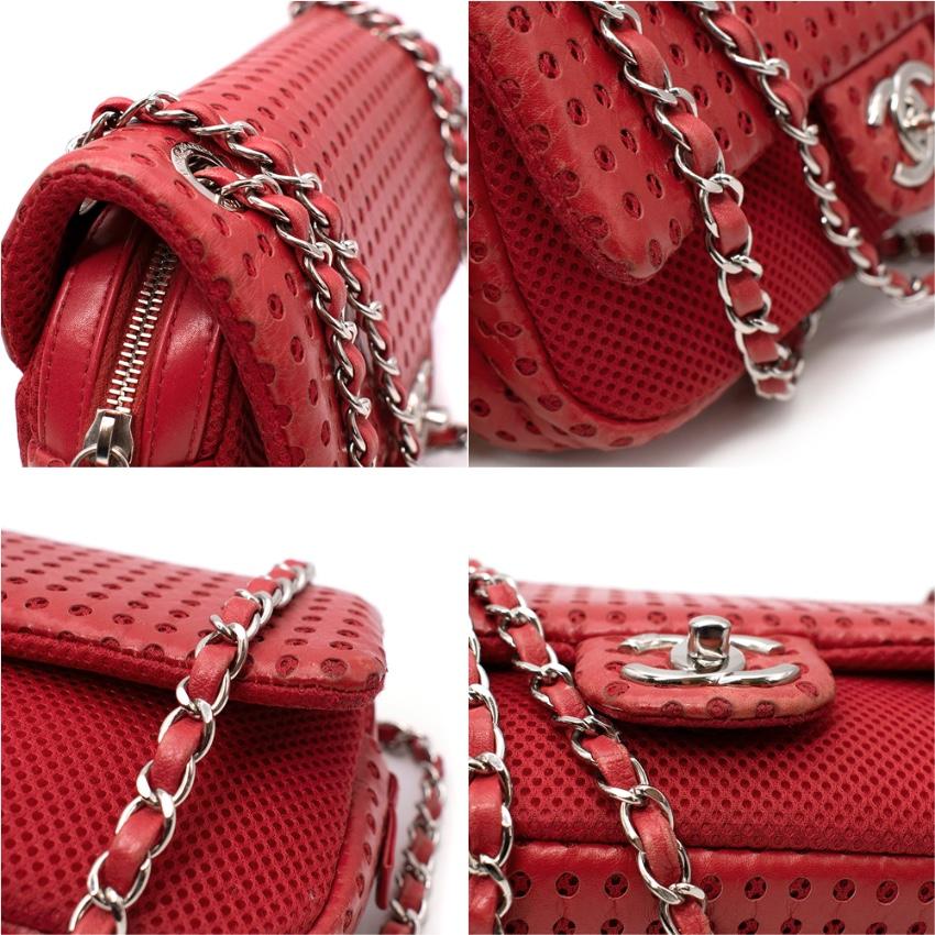 Chanel Red Perforated Leather & Airtex CC Logo Flap Bag For Sale 1