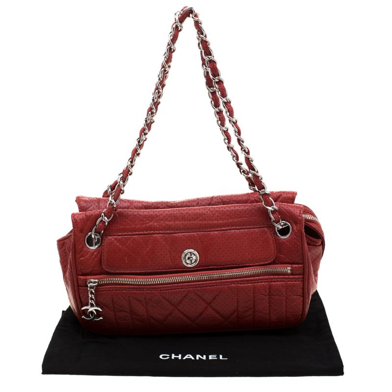 Chanel Red Perforated Leather Camera Bag 6