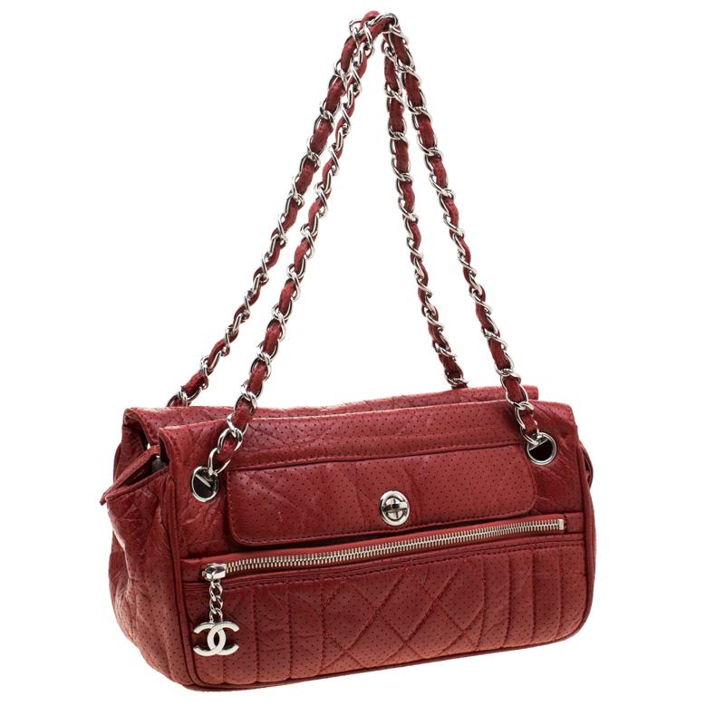 Brown Chanel Red Perforated Leather Camera Bag