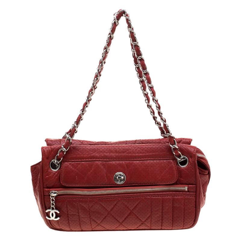 Chanel Red Perforated Leather Camera Bag