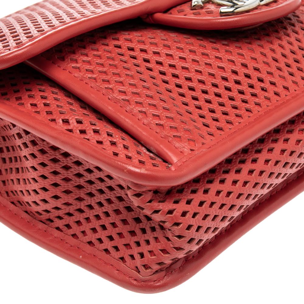 Chanel Red Perforated Leather French Riviera Shoulder Bag 6