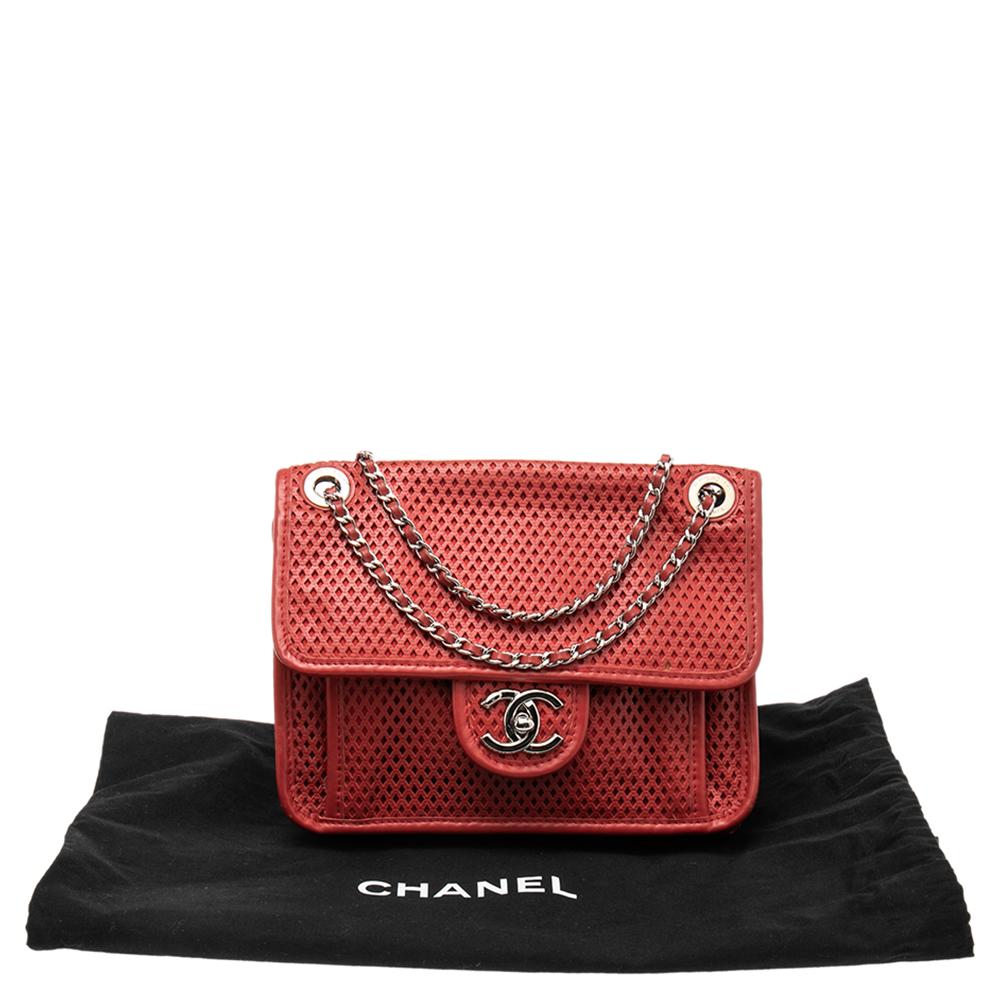 Chanel Red Perforated Leather French Riviera Shoulder Bag 8