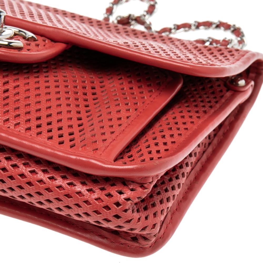 Chanel Red Perforated Leather French Riviera Shoulder Bag 4
