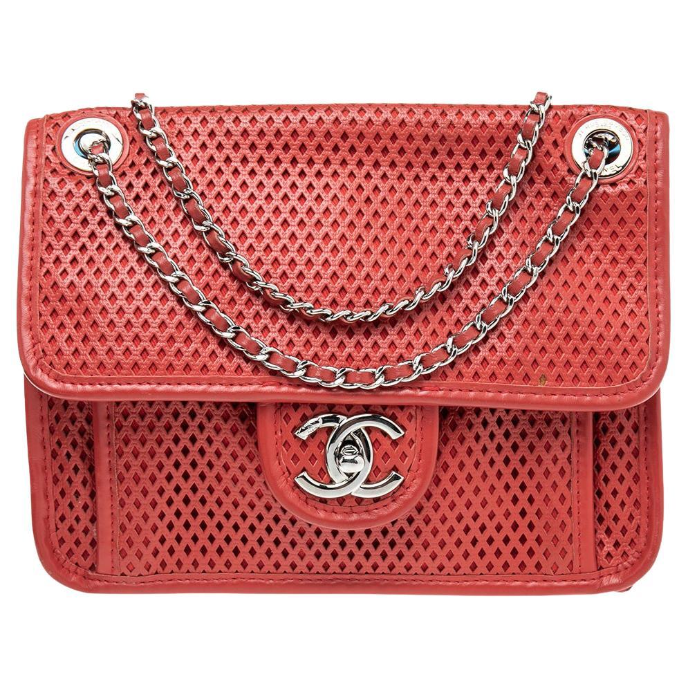 Chanel Red Perforated Leather French Riviera Shoulder Bag