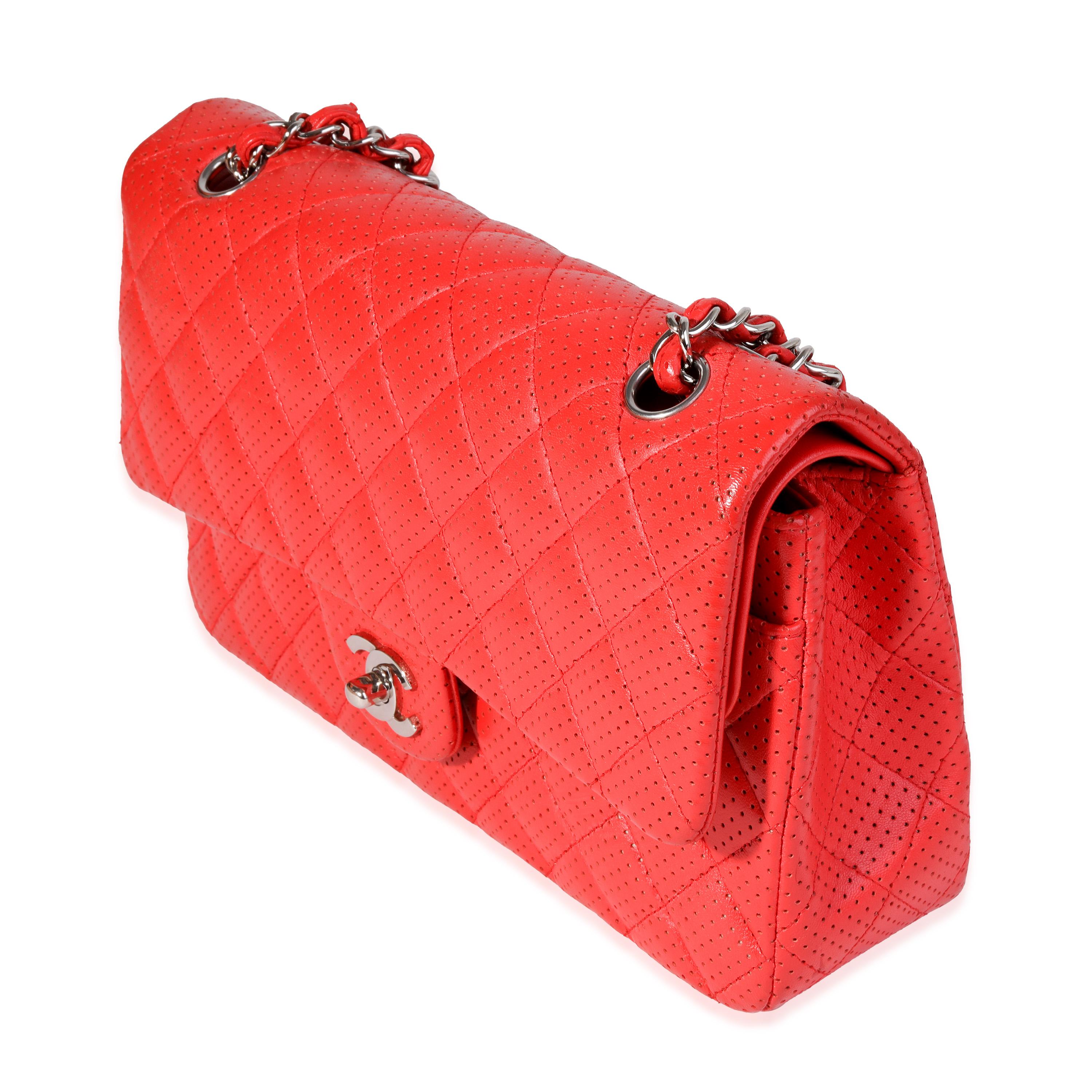 Chanel Red Perforated Leather Medium Classic Double Flap Bag In Excellent Condition In New York, NY