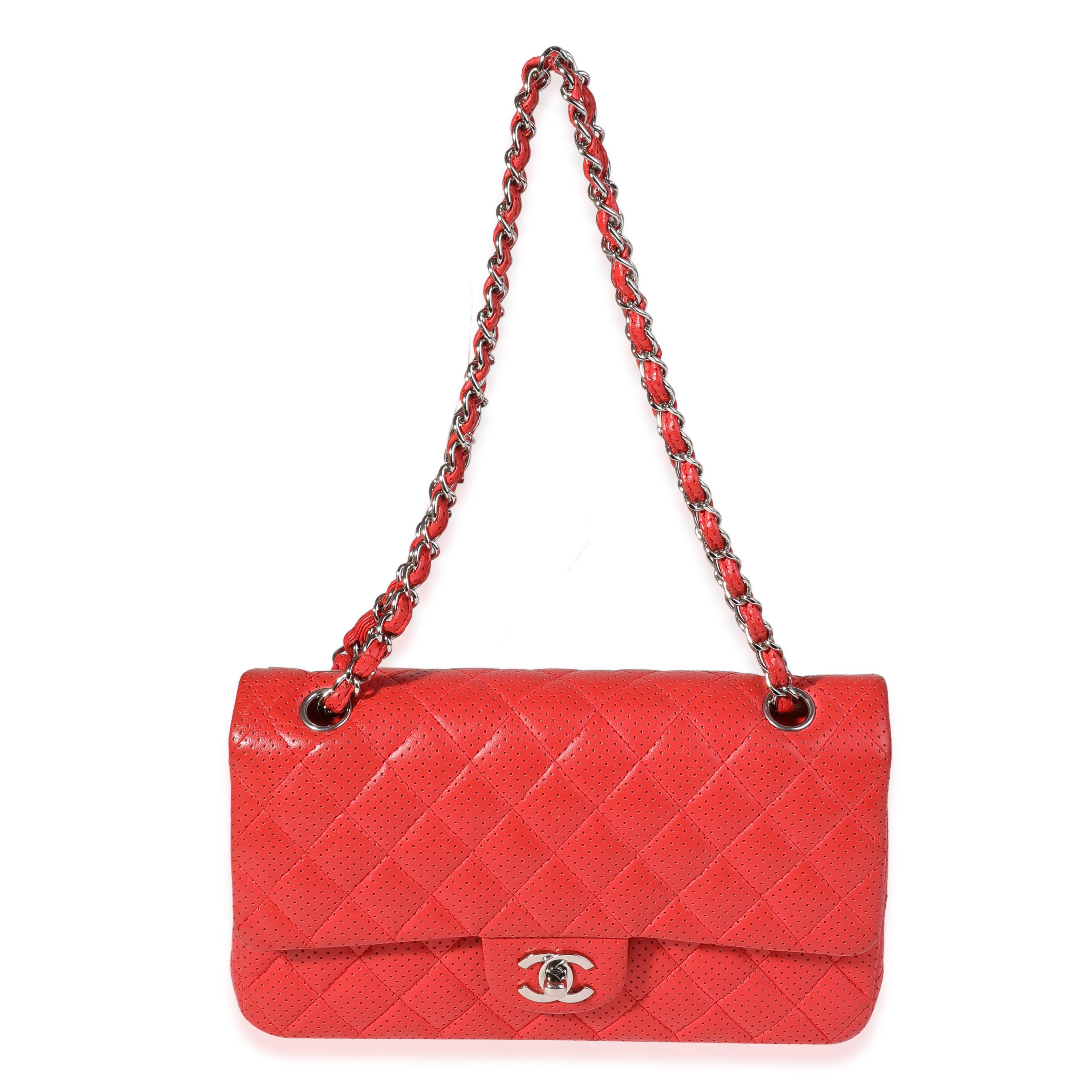 Chanel Red Perforated Leather Medium Classic Double Flap Bag 1