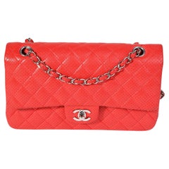 Chanel Red Perforated Leather Medium Classic Double Flap Bag