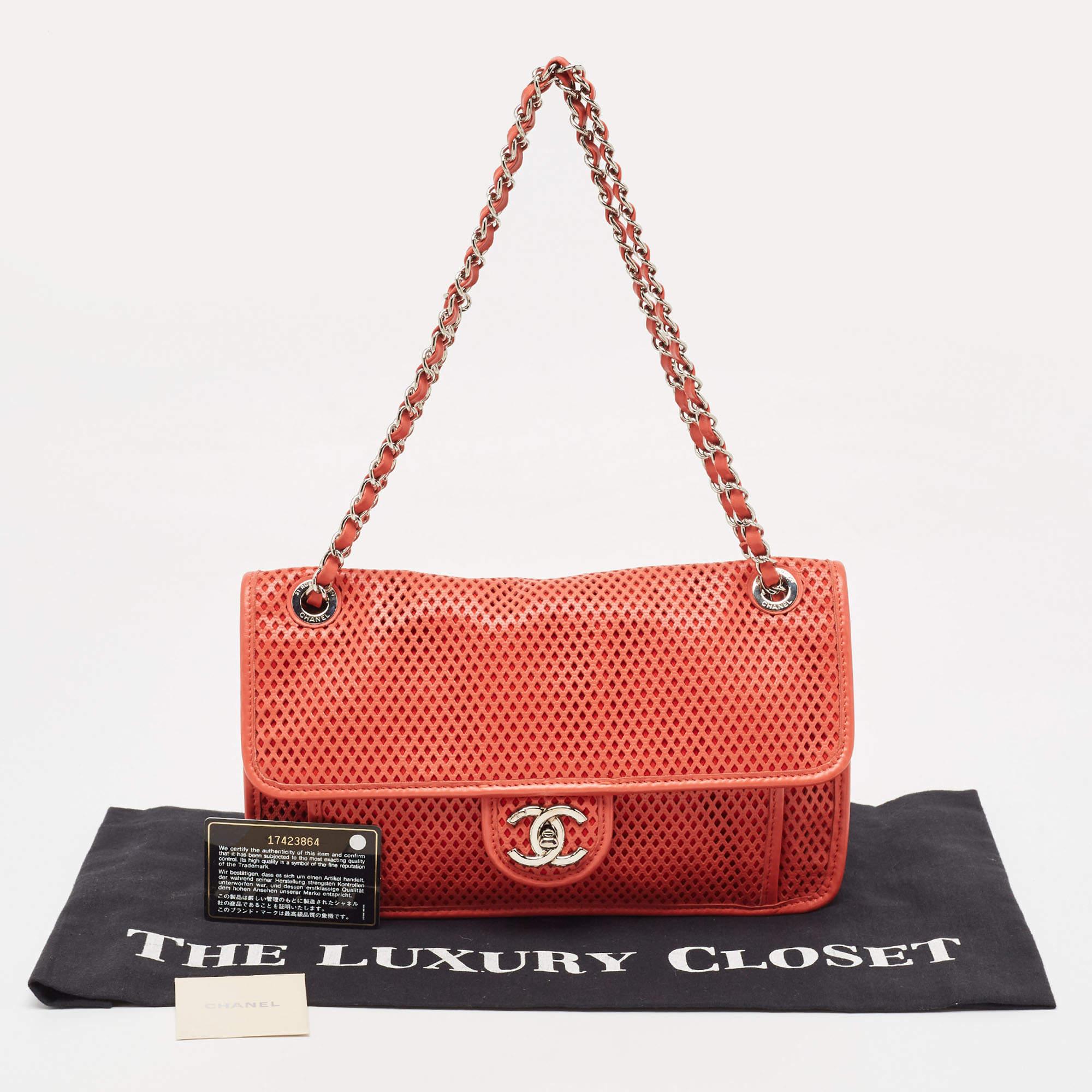 Chanel Red Perforated Leather Up in the Air Flap Bag For Sale 10