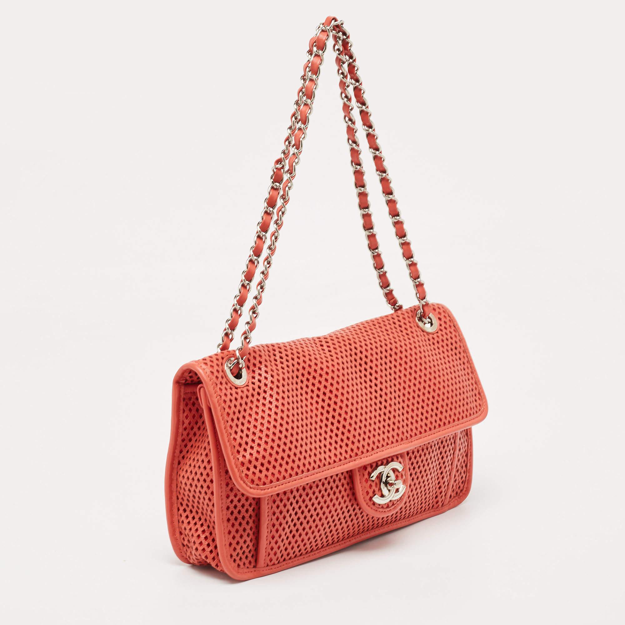Chanel Red Perforated Leather Up in the Air Flap Bag In Excellent Condition For Sale In Dubai, Al Qouz 2