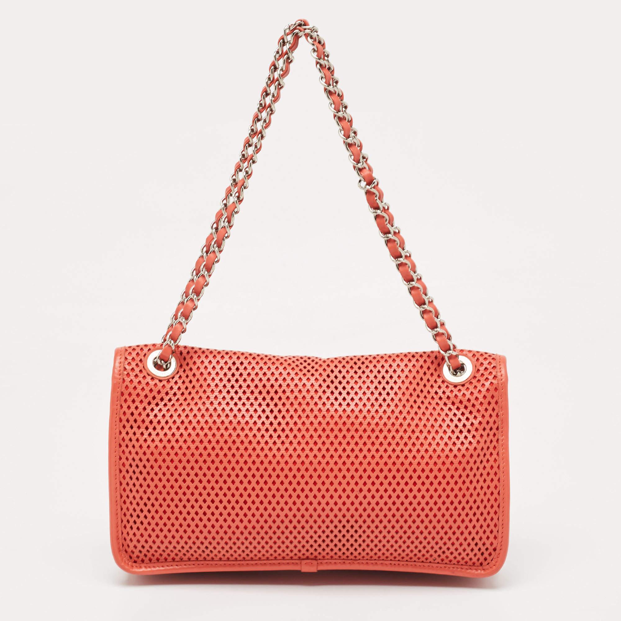 Women's Chanel Red Perforated Leather Up in the Air Flap Bag For Sale