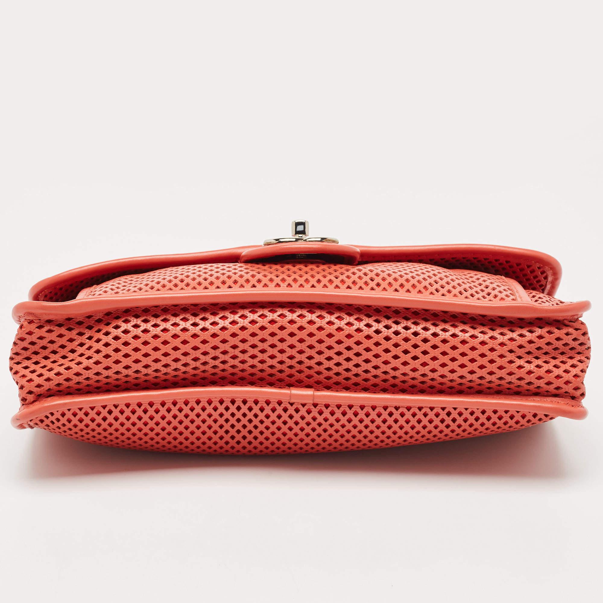 Chanel Red Perforated Leather Up in the Air Flap Bag For Sale 5
