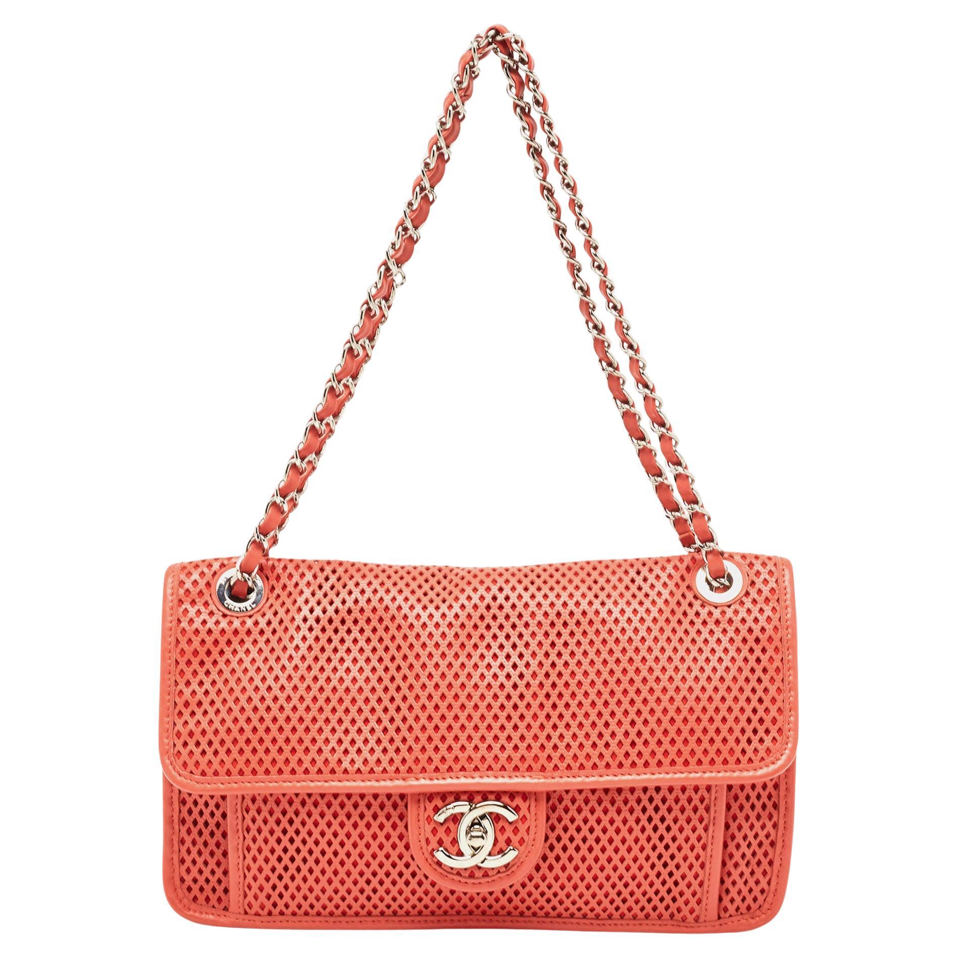 Chanel Red Perforated Leather Up in the Air Flap Bag For Sale