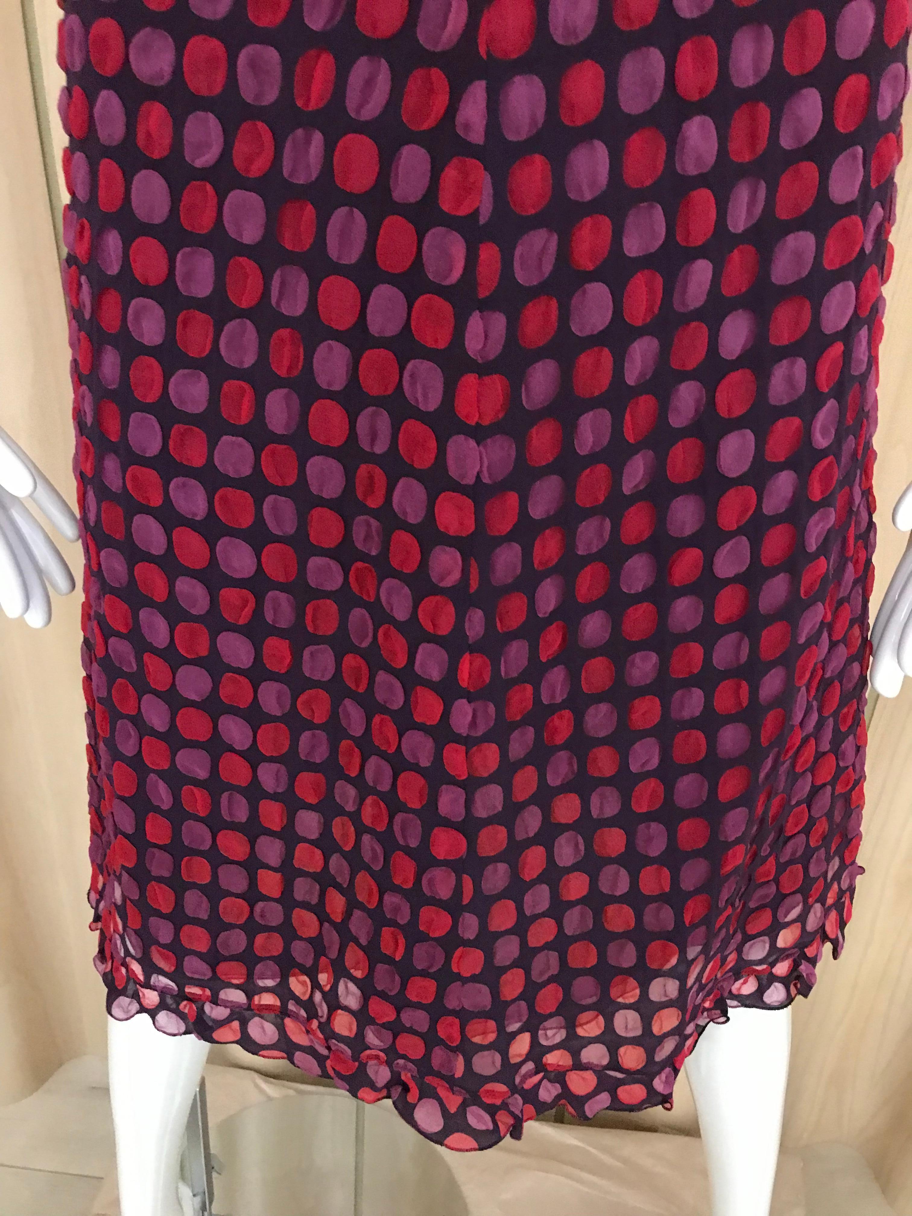 Black Chanel Red, Pink and Purple Polkadot Silk Blouse and Skirt set