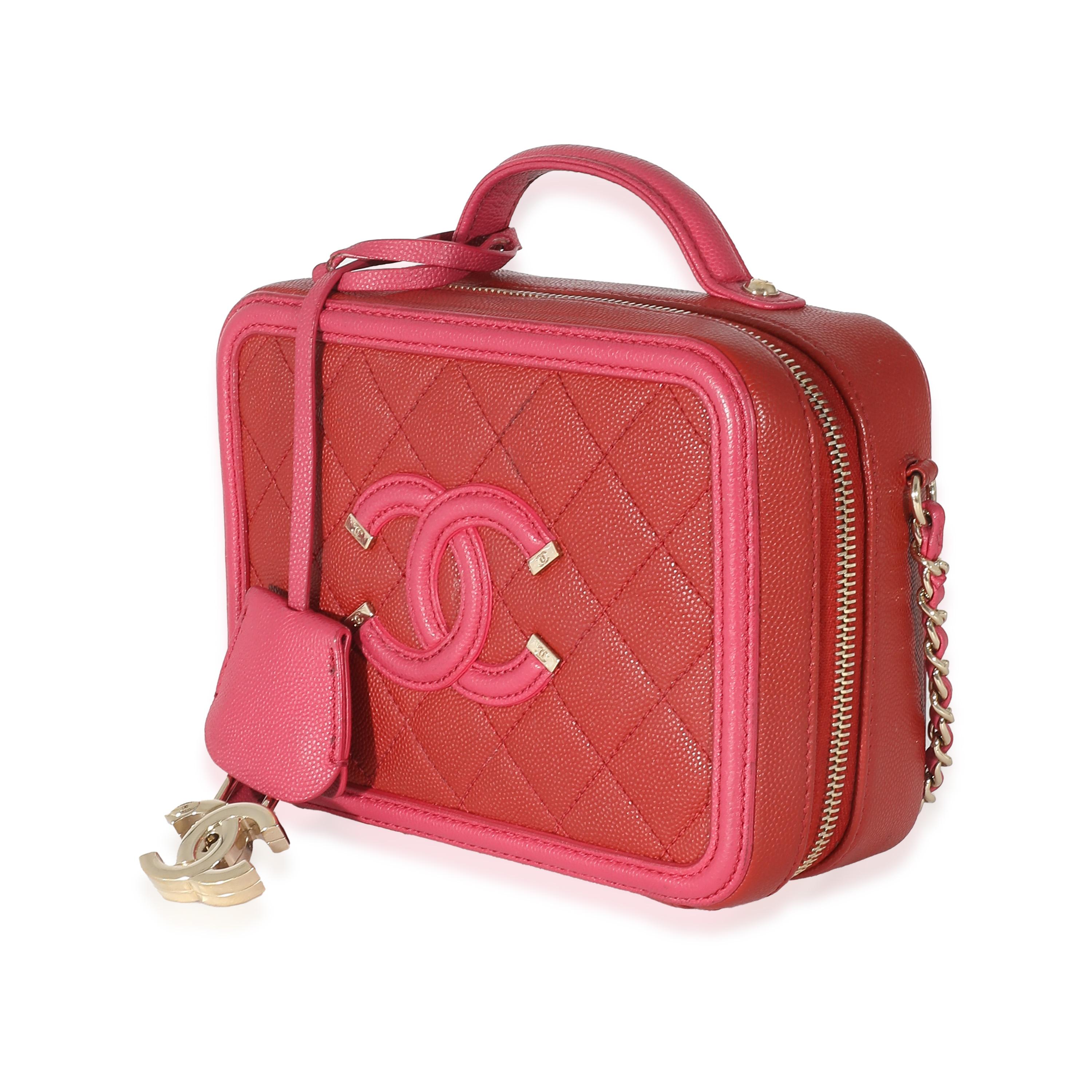 Women's Chanel Red Pink Caviar Mini Filigree Vanity Case