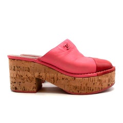 Chanel Red & Pink Labskin Leather CC Platform Mules - Size EU 37