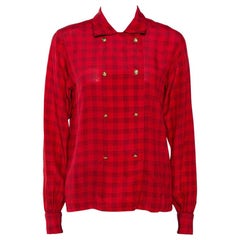 Chanel Red Printed Silk Button Front Long Sleeve Shirt M