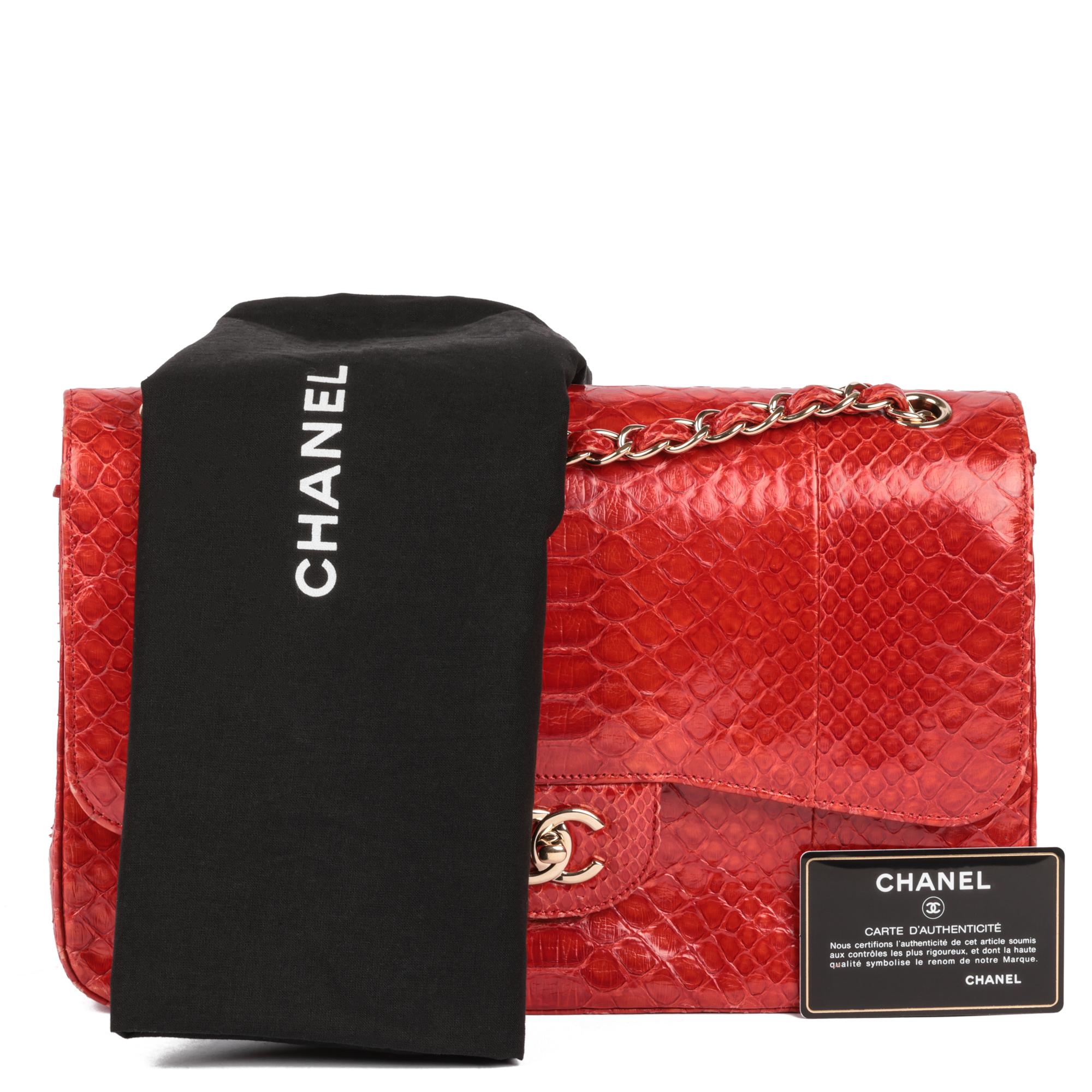 CHANEL Red Python Leather Jumbo Classic Double Flap Bag  8