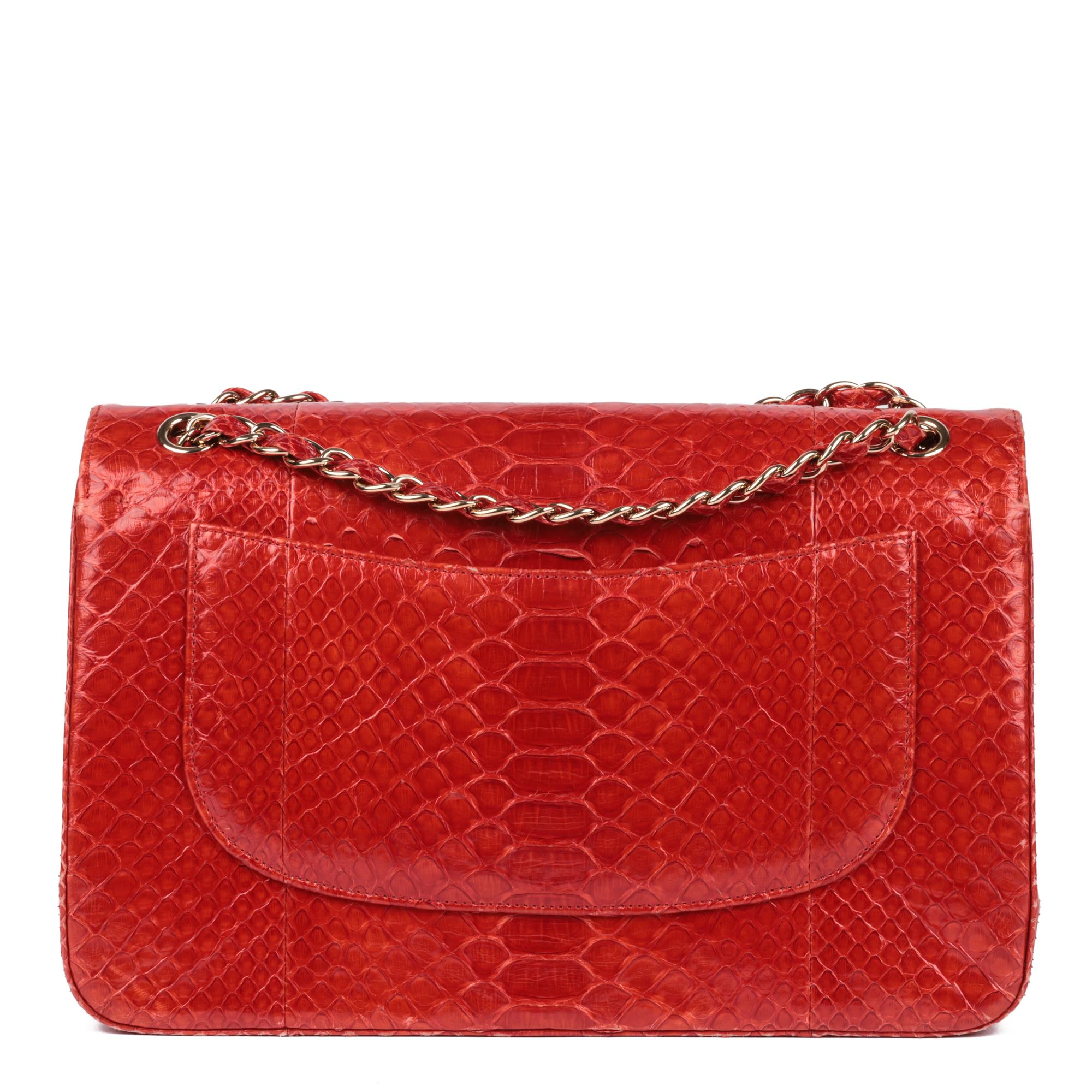 Women's CHANEL Red Python Leather Jumbo Classic Double Flap Bag 
