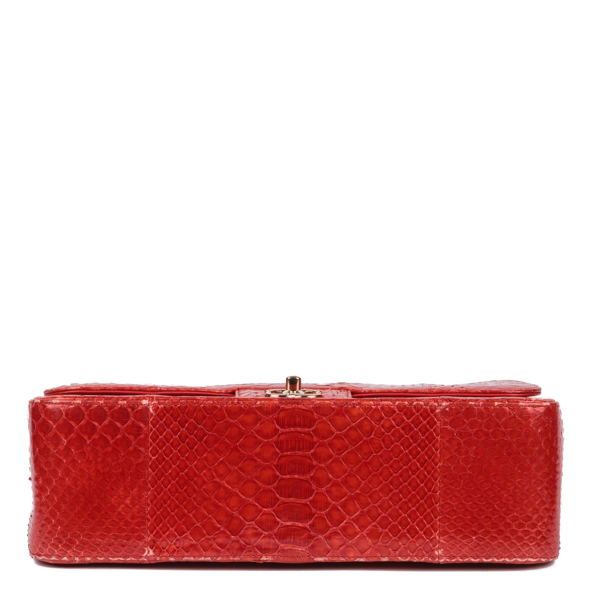 CHANEL Red Python Leather Jumbo Classic Double Flap Bag  1