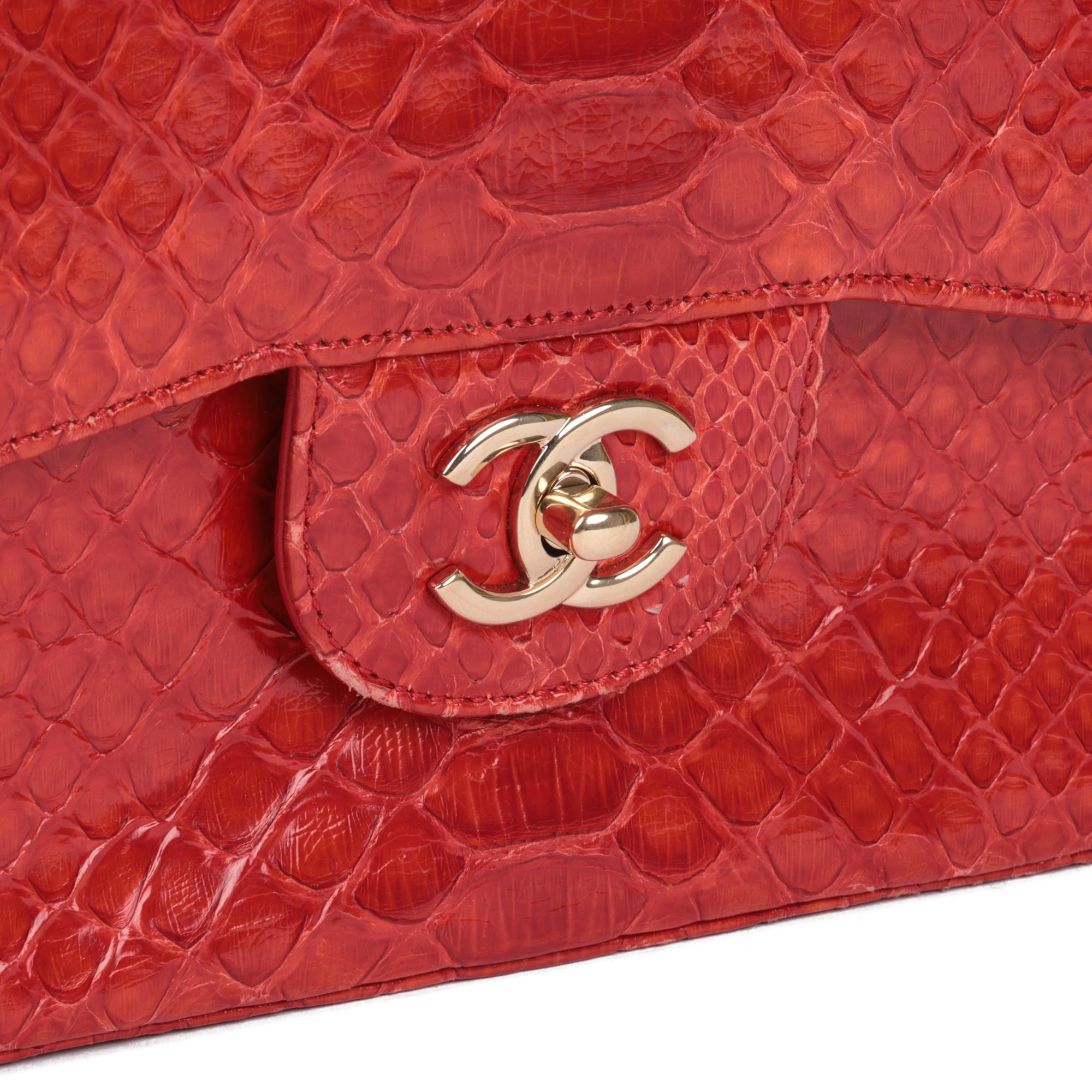 CHANEL Red Python Leather Jumbo Classic Double Flap Bag  3