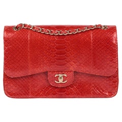 CHANEL Red Python Leather Jumbo Classic Double Flap Bag 