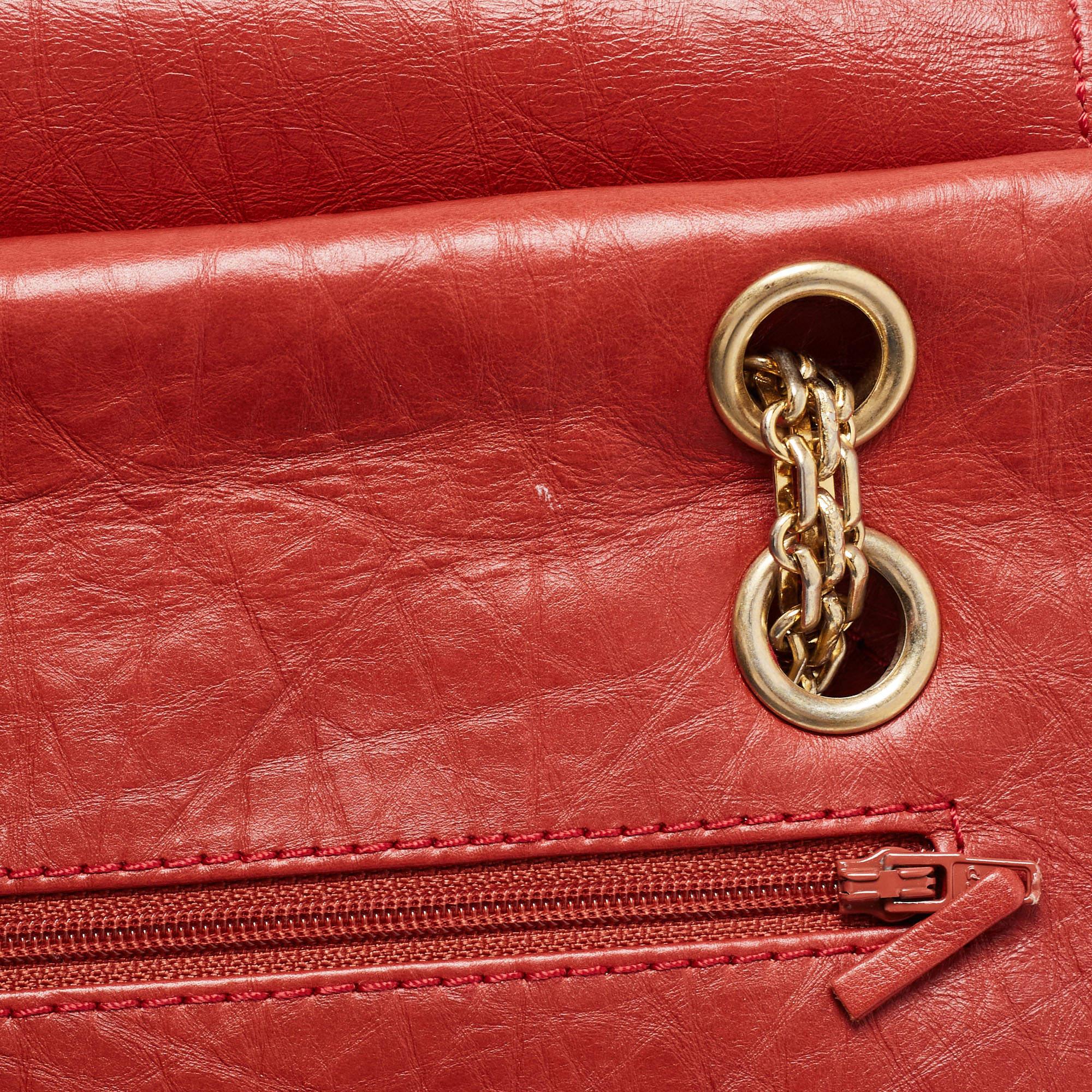 Chanel Red Quilted Aged Leather Reissue 2.55 Classic 227 Flap Bag For Sale 6
