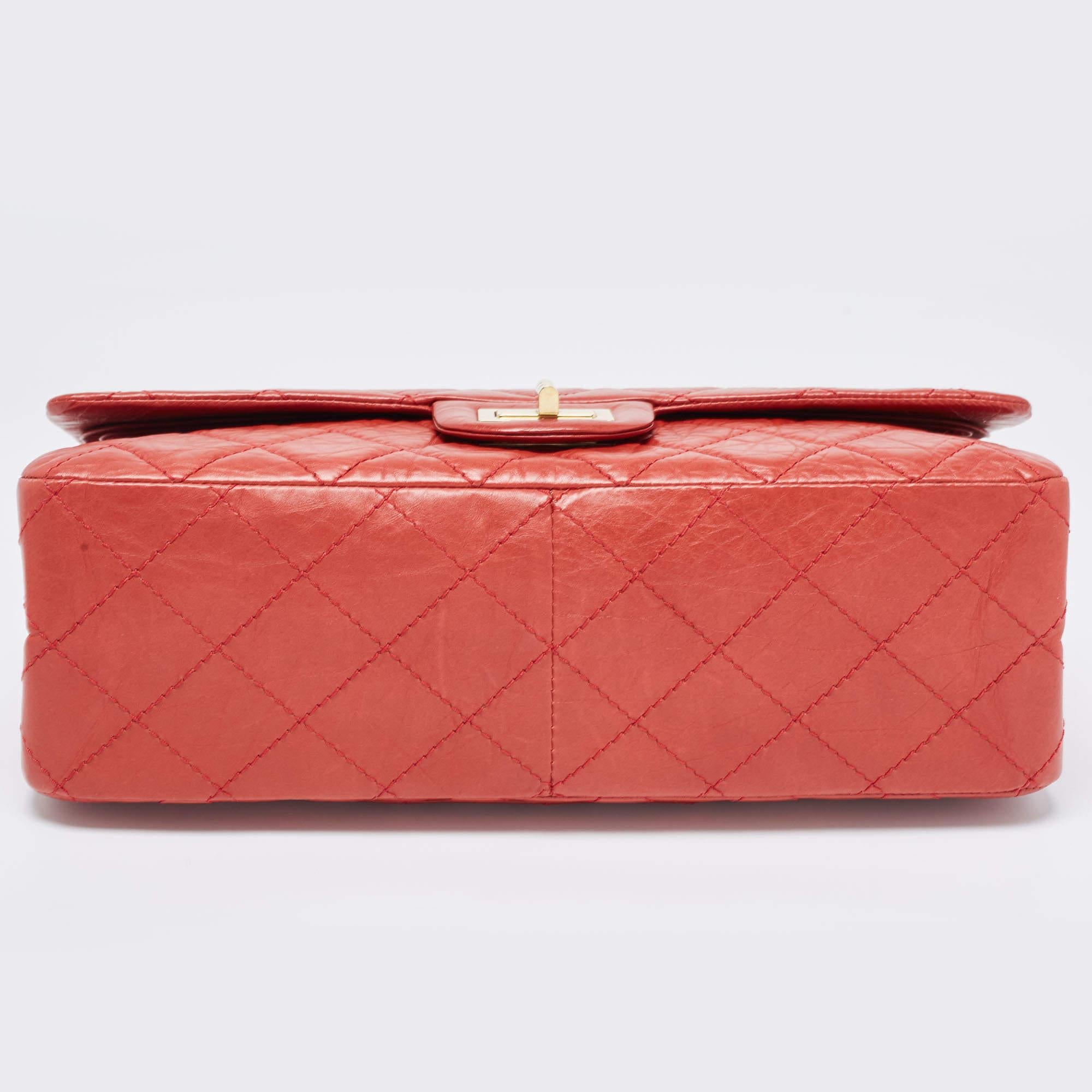 Chanel Red Quilted Aged Leather Reissue 2.55 Classic 227 Flap Bag For Sale 12
