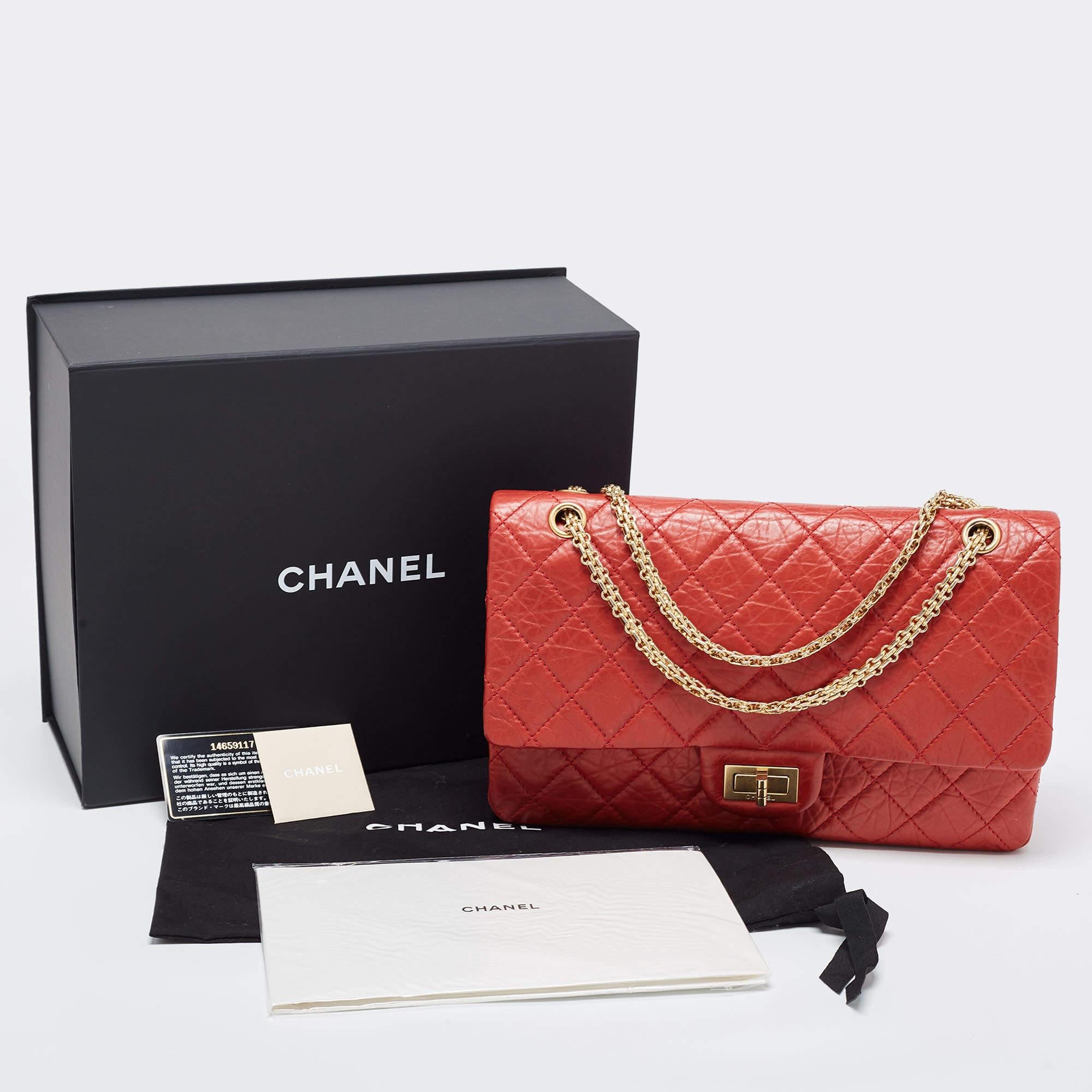 Chanel Red Quilted Aged Leather Reissue 2.55 Classic 227 Flap Bag For Sale 13