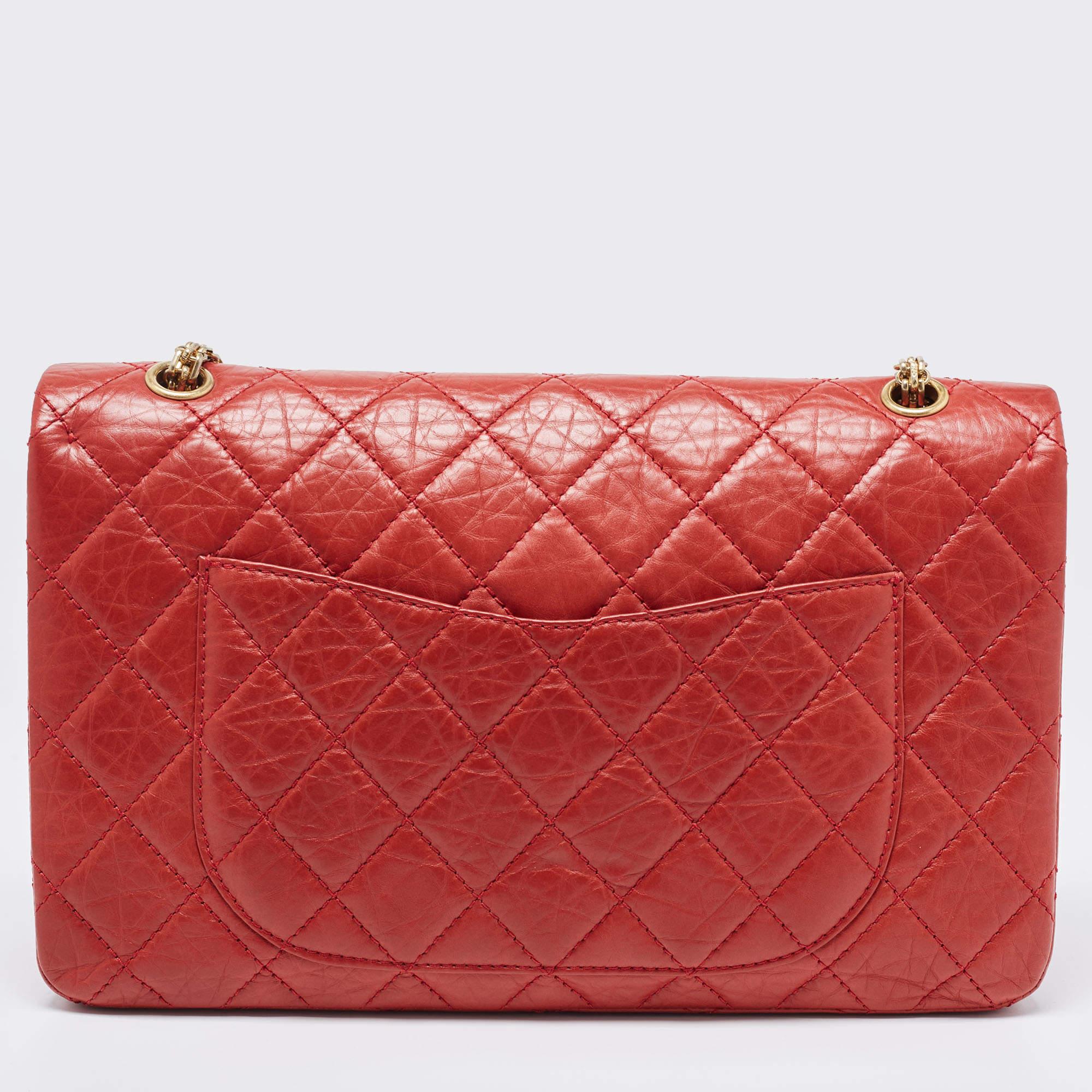 Chanel Red Quilted Aged Leather Reissue 2.55 Classic 227 Flap Bag For Sale 2