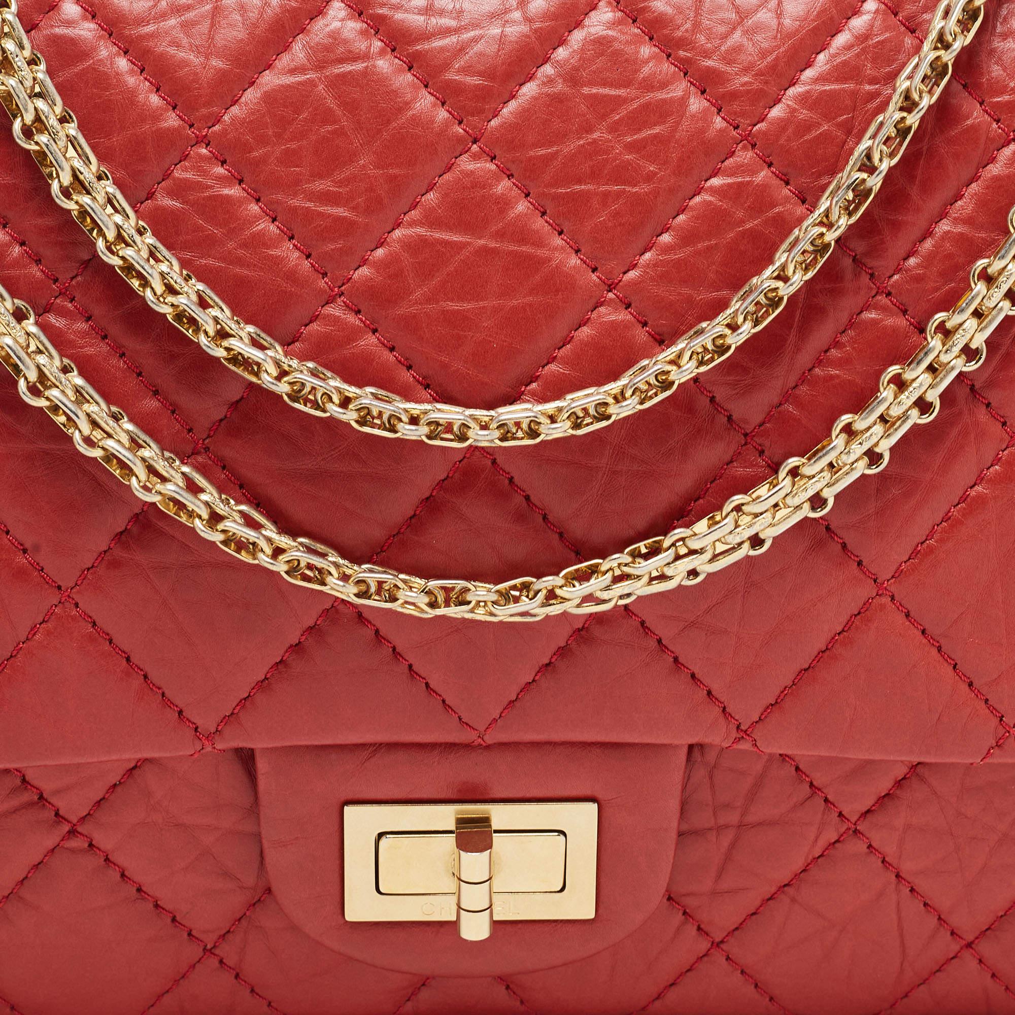 Chanel Red Quilted Aged Leather Reissue 2.55 Classic 227 Flap Bag For Sale 3