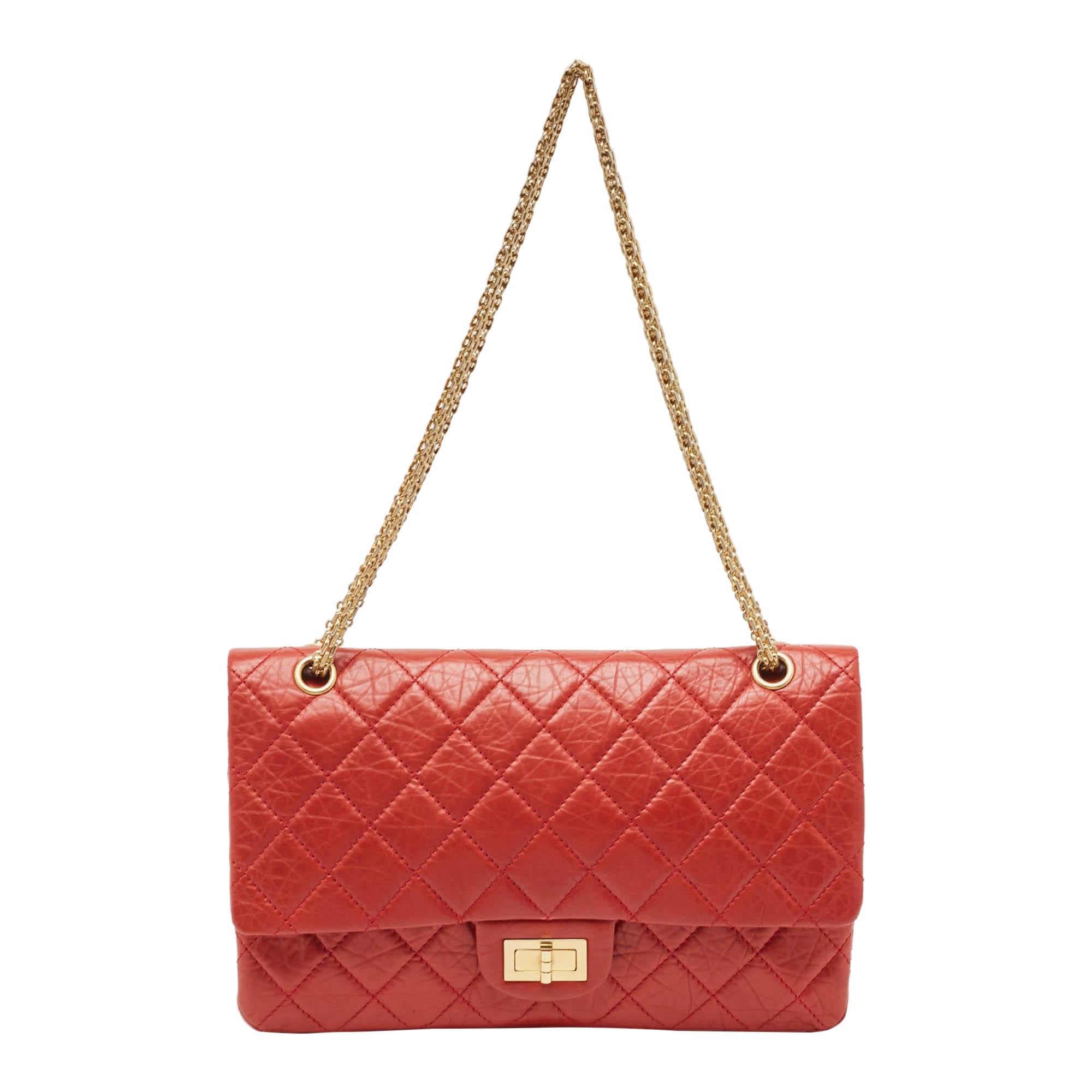 Chanel Red Quilted Aged Leather Reissue 2.55 Classic 227 Flap Bag
