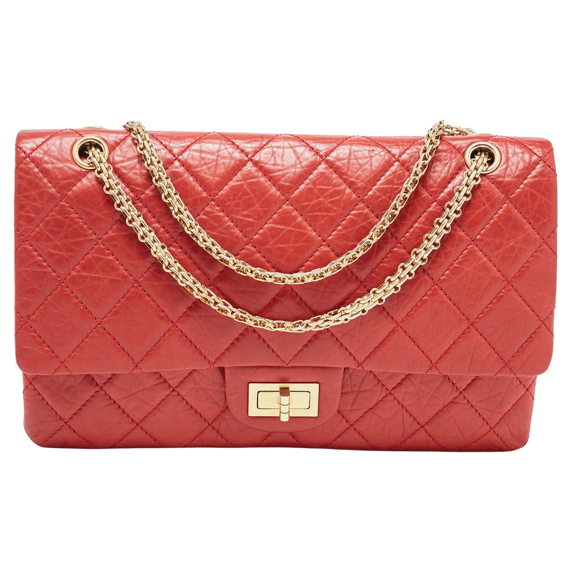 Chanel Red Quilted Aged Leather Reissue 2.55 Classic 227 Flap Bag For Sale