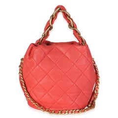 Chanel Red Quilted Calfskin Chain Is More Bucket Bag