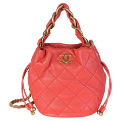 Chanel Red Quilted Calfskin Chain Is More Bucket Bag