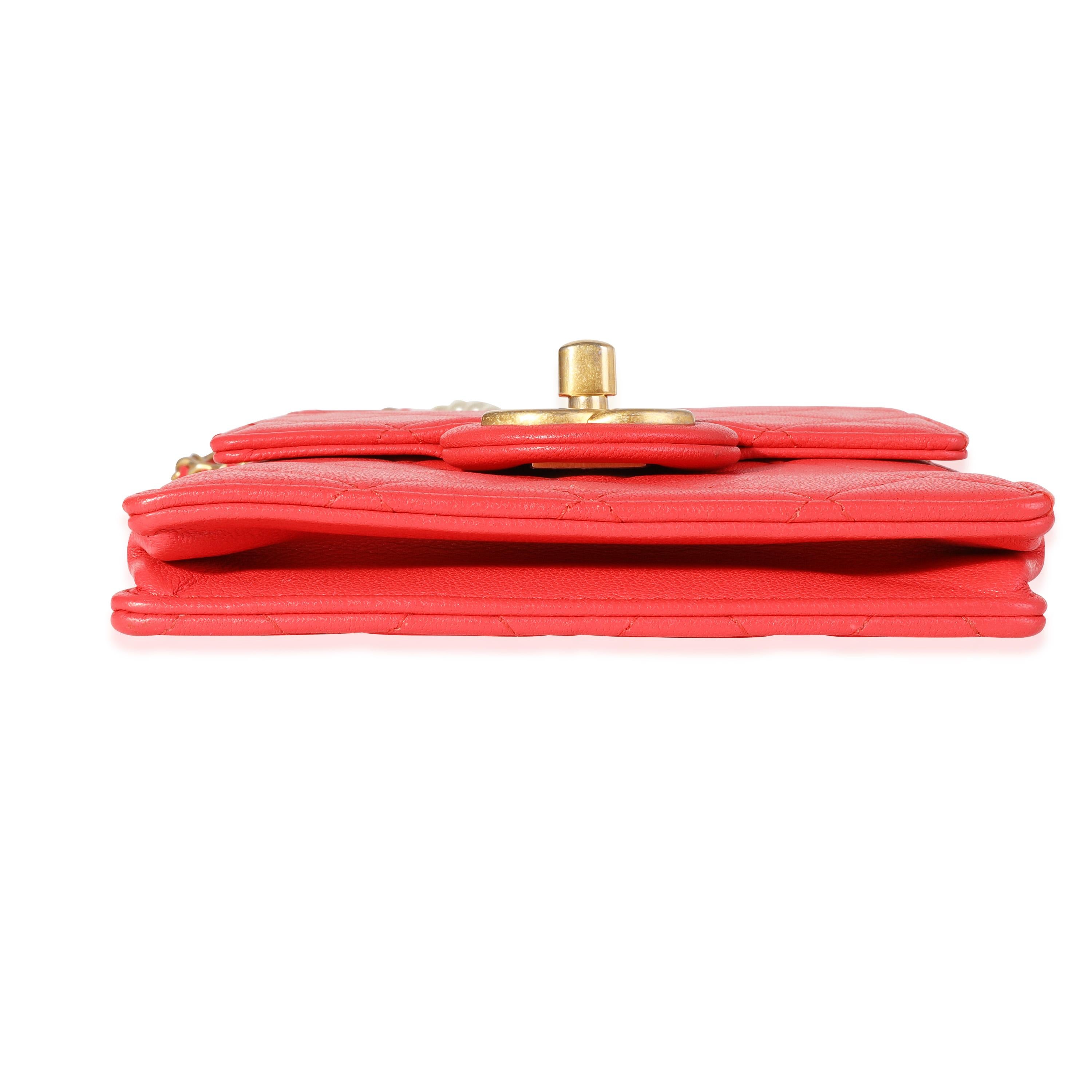 Chanel Red Quilted Calfskin Pearl Clutch on Chain 1